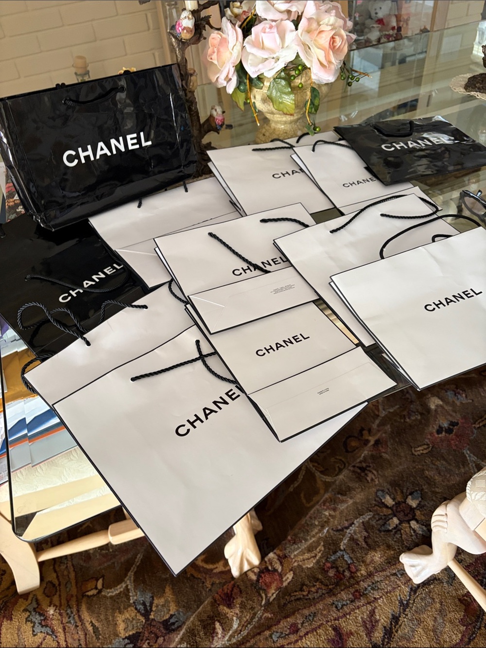 CHANEL White and Black Branded Shopping Bag Set of 13 many sizes